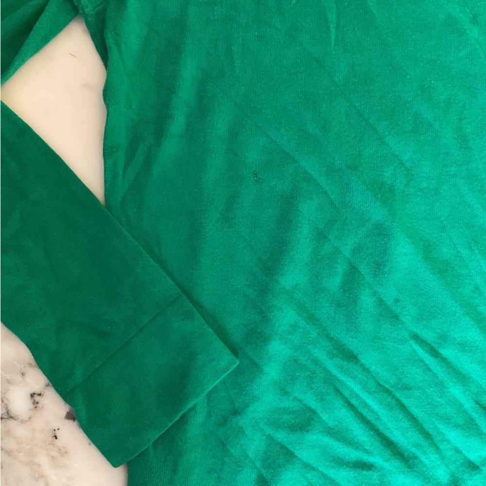 NWT JCrew Teddie Kelly Green Cotton Pullover Sweater L XL Small hole Incl patch - Picture 7 of 14